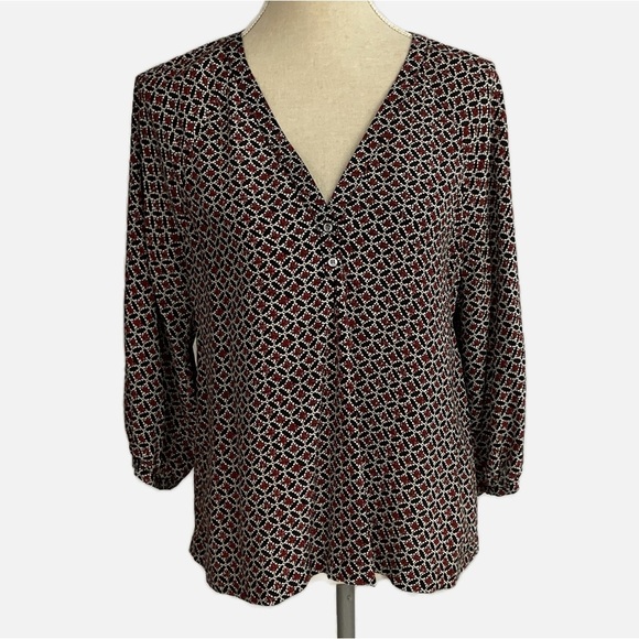 Joie Silk Blouse Top V-Neckline 3/4 Length Sleeves Floral Geometric Print Medium - Picture 10 of 10